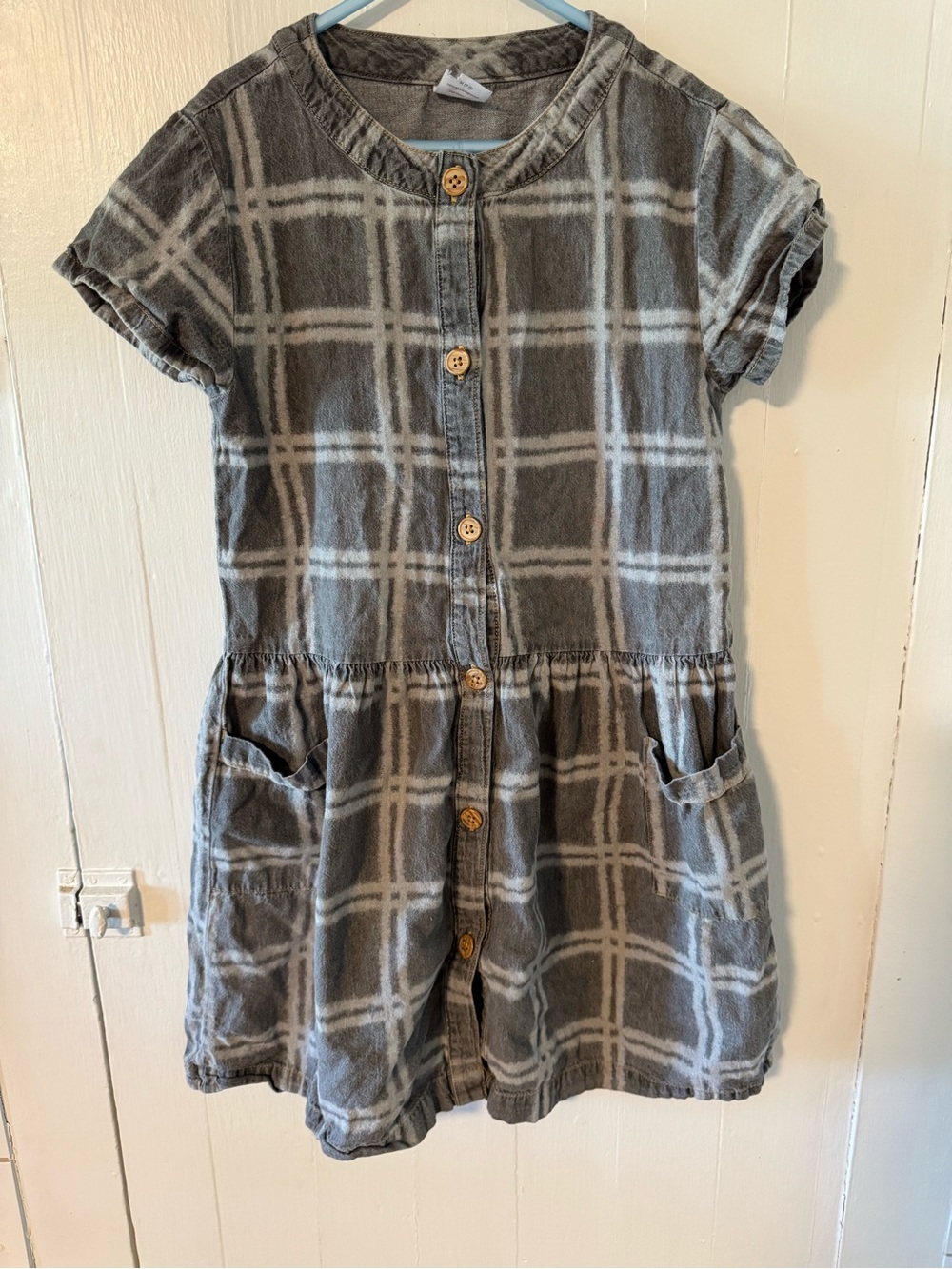 wonder nation Gray Plaid Button-Front Dress